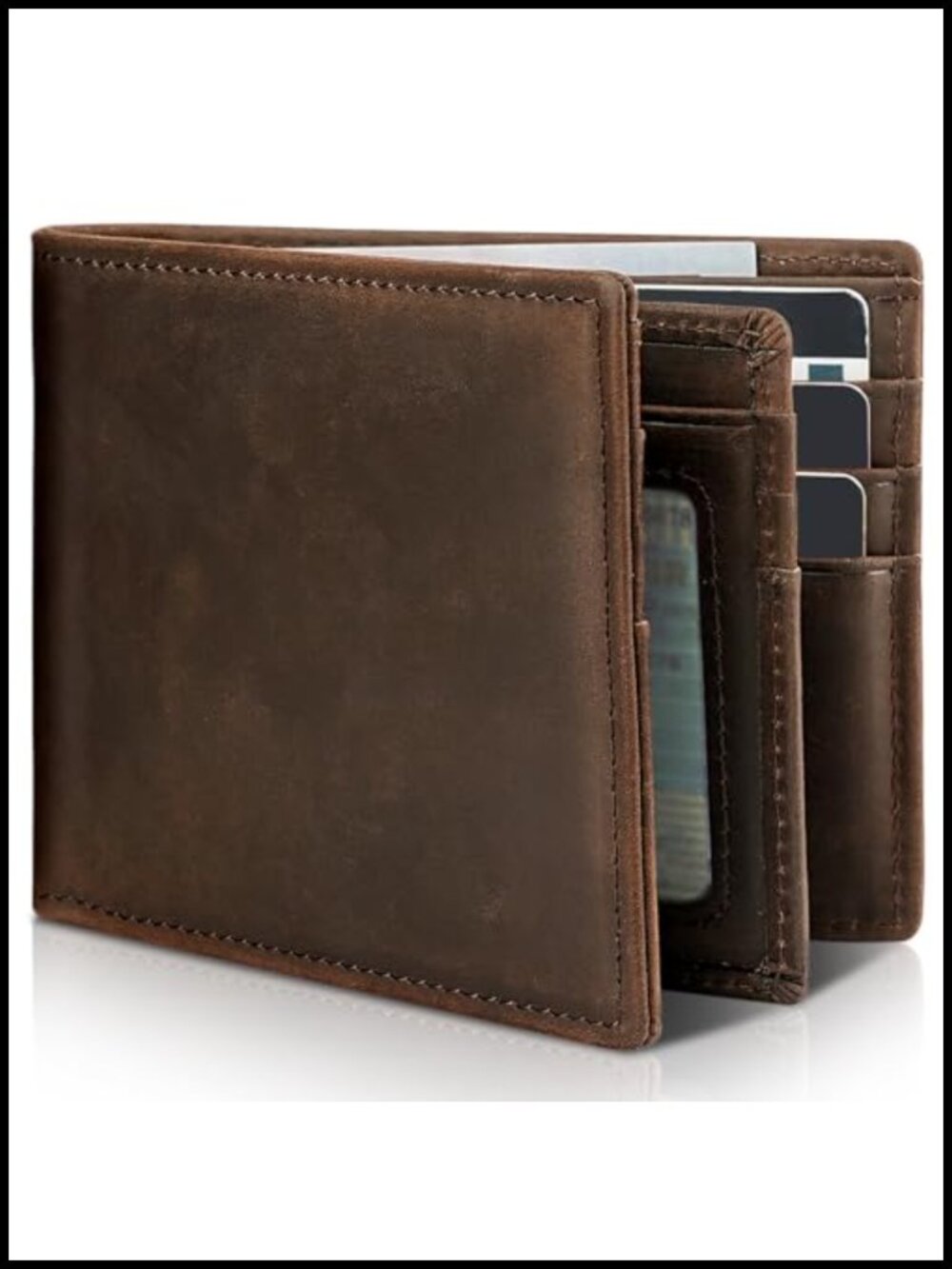 Genuine Leather Bifold RFID Blocking Wallet with ID Window 13 Card Slots